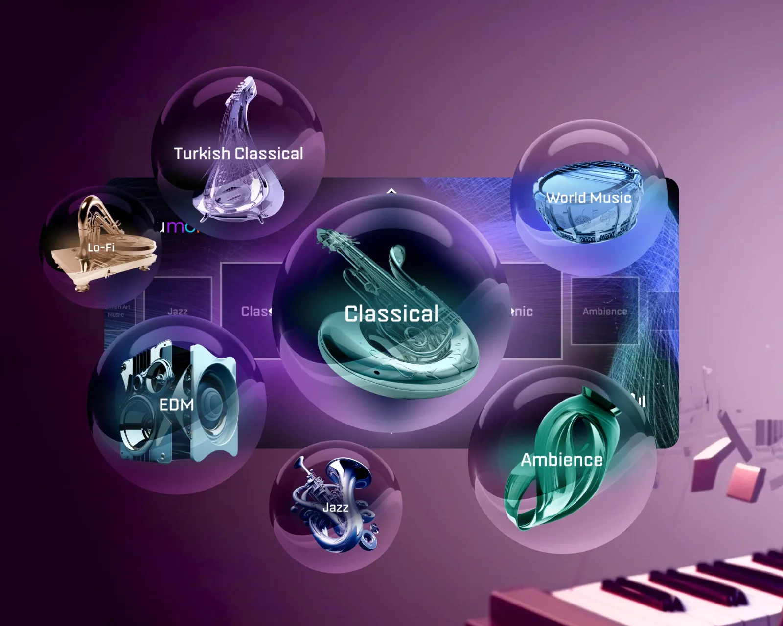 AI Radio music interface, product visual by Neva XR